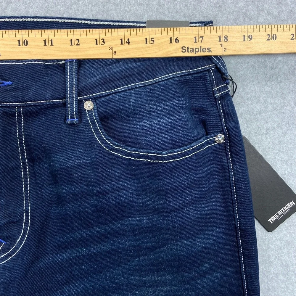 NEW True Religion Jeans Mens 34x34 Blue Denim Ricky Flap Distressed Straight Leg
